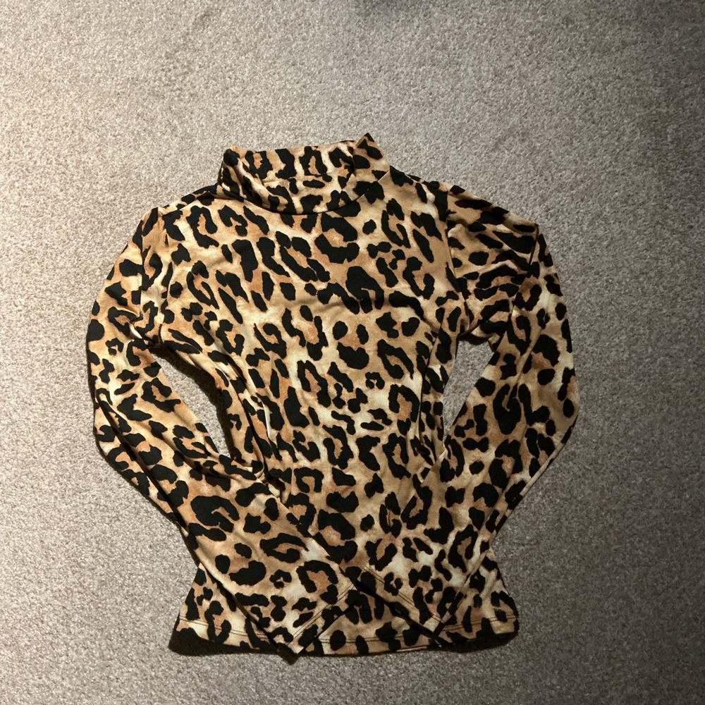 Leopard Print. Long Sleeve Tee with Mandarin Collar
